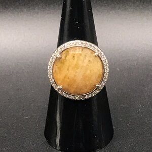 Elegant 925 Sterling Silver Natural Brown Agate Women's Ring size 6